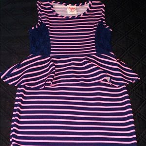 Girls Navy blue and pink striped dress
